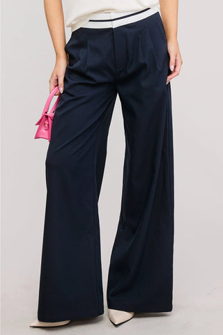 Minimalistic Contrast Waistband Pleated Trouser PantsClothingChayse Clothing