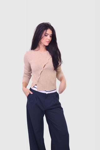Minimalistic Contrast Waistband Pleated Trouser PantsClothingChayse Clothing