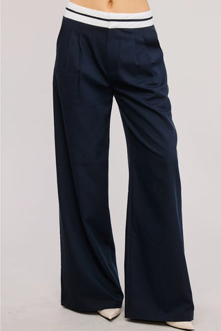 Minimalistic Contrast Waistband Pleated Trouser PantsClothingChayse Clothing