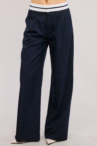 Minimalistic Contrast Waistband Pleated Trouser PantsClothingChayse Clothing