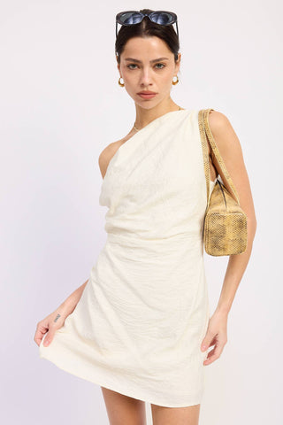 Off-Shoulder Wrapped Mini Dress in IvoryDressChayse Clothing