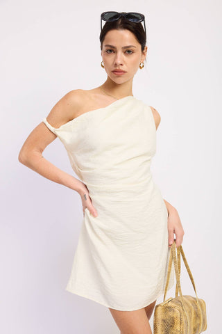 Off-Shoulder Wrapped Mini Dress in IvoryDressChayse Clothing