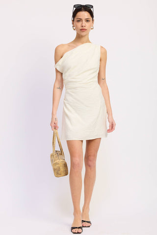 Off-Shoulder Wrapped Mini Dress in IvoryDressChayse Clothing