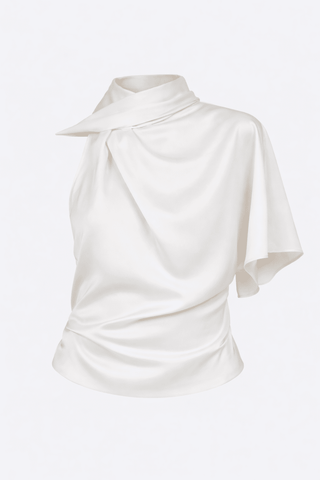 One Shoulder Asymmetrical Top with Self Scarf in CreamClothingChayse Clothing
