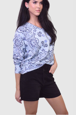 Paisley Printed V - Neck Knit SweaterTopChayse Clothing