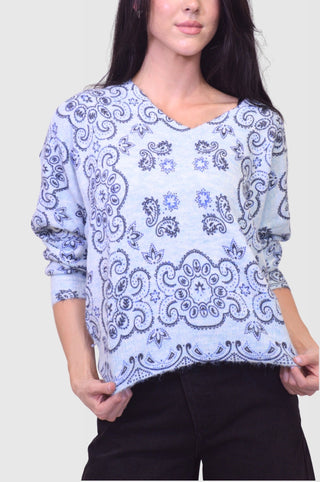 Paisley Printed V - Neck Knit SweaterTopChayse Clothing
