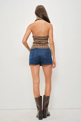 Phil Plaid Halter Top in BrownTopChayse Clothing