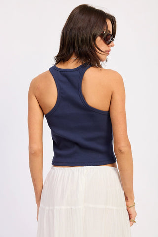 Racer Back Beaded Tank Top in Navy with Blue Multi DetailTopChayse Clothing