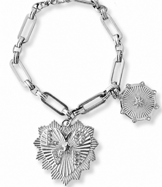 Radiant Heart & Sun Coin CZ Charm Bracelet in SilverAccessoriesChayse Clothing