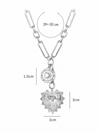 Radiant Heart & Sun Coin CZ Lariat Necklace in SilverAccessoriesChayse Clothing