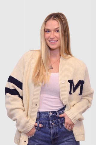 REBEL Chunky Knit Varsity Cardigan in Ivory & NavyClothingChayse Clothing