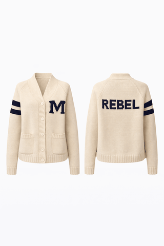 REBEL Chunky Knit Varsity Cardigan in Ivory & NavyClothingChayse Clothing