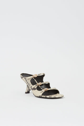 River Snake Print Leather Buckle Mule in NaturalShoesSIMKHAI