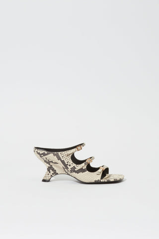 River Snake Print Leather Buckle Mule in NaturalShoesSIMKHAI