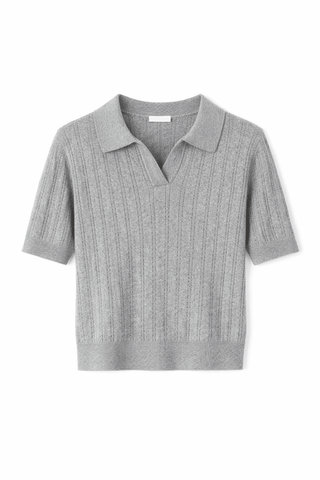 Robbie Pointelle Knit Polo Top in GreyClothingChayse Clothing