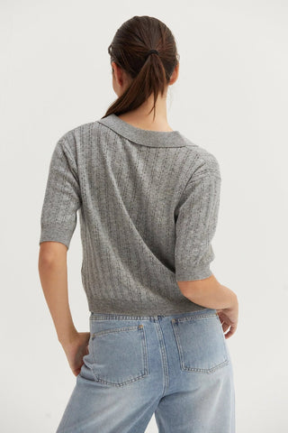 Robbie Pointelle Knit Polo Top in GreyClothingChayse Clothing