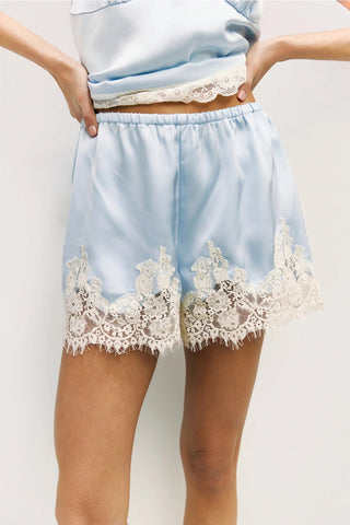 Satin Lace Trim Lounge Shorts in Baby BlueBottomsChayse Clothing