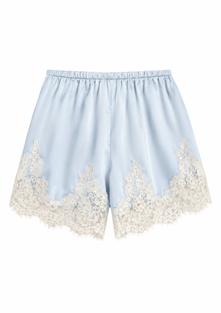 Satin Lace Trim Lounge Shorts in Baby BlueBottomsChayse Clothing