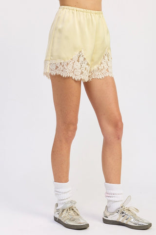 Satin Shorts with Lace Trim in YellowClothingChayse Clothing