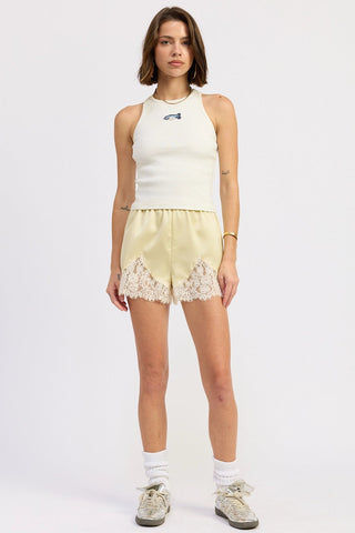 Satin Shorts with Lace Trim in YellowClothingChayse Clothing