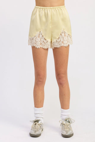 Satin Shorts with Lace Trim in YellowClothingChayse Clothing
