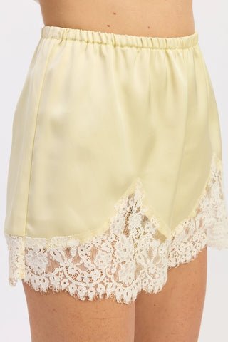 Satin Shorts with Lace Trim in YellowClothingChayse Clothing