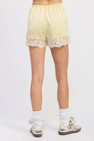 Satin Shorts with Lace Trim in YellowClothingChayse Clothing