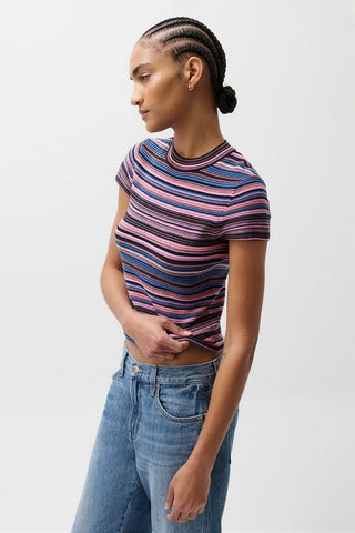 Selene Short Sleeve Sweater Tee in Multi StripeTopPISTOLA