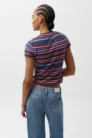 Selene Short Sleeve Sweater Tee in Multi StripeTopPISTOLA