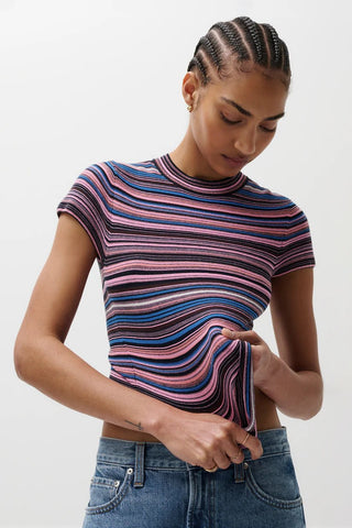 Selene Short Sleeve Sweater Tee in Multi StripeTopPISTOLA