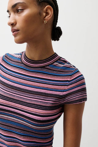 Selene Short Sleeve Sweater Tee in Multi StripeTopPISTOLA