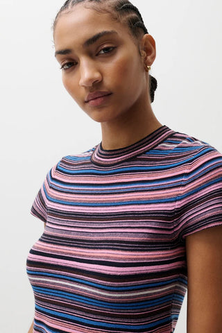 Selene Short Sleeve Sweater Tee in Multi StripeTopPISTOLA