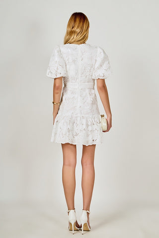 Sequins Lace Mini Dress with Blouson Sleeves and V NecklineDressChayse Clothing