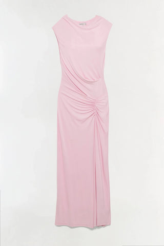 SIMKHAI Acacia Draped Jersey Midi Dress in Pink TulipDressSIMKHAI