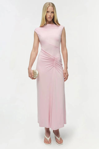 SIMKHAI Acacia Draped Jersey Midi Dress in Pink TulipDressSIMKHAI