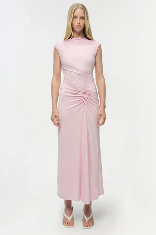 SIMKHAI Acacia Draped Jersey Midi Dress in Pink TulipDressSIMKHAI