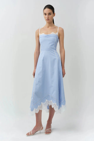 SIMKHAI Avaleigh Cotton Lace Midi Dress in Oxford Blue StripeDressSIMKHAI