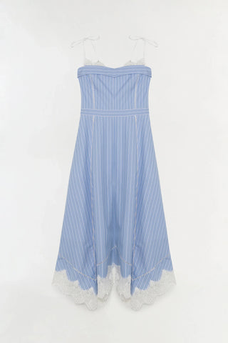 SIMKHAI Avaleigh Cotton Lace Midi Dress in Oxford Blue StripeDressSIMKHAI