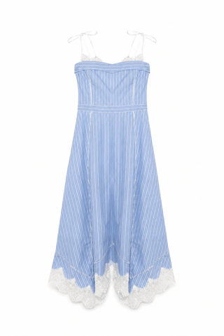 SIMKHAI Avaleigh Cotton Lace Midi Dress in Oxford Blue StripeDressSIMKHAI