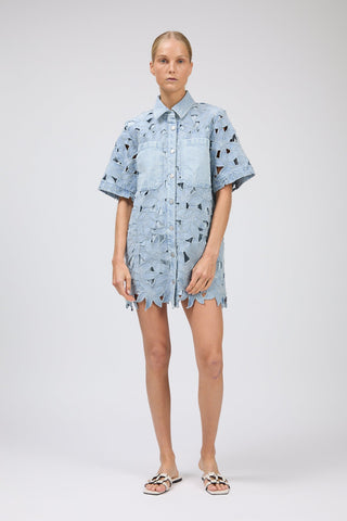 SIMKHAI Calyn Mini Shirt Dress in DenimDressSIMKHAI