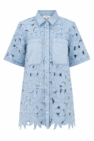SIMKHAI Calyn Mini Shirt Dress in DenimDressSIMKHAI
