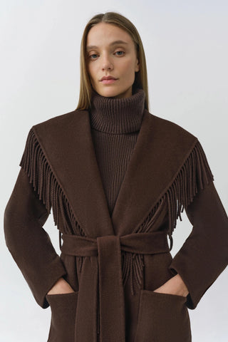 SIMKHAI Carrie Fringe Coat in ChocolateOuterwearSIMKHAI