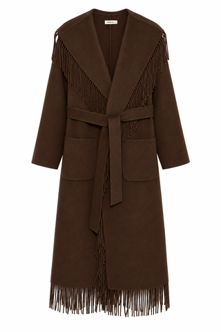 SIMKHAI Carrie Fringe Coat in ChocolateOuterwearSIMKHAI