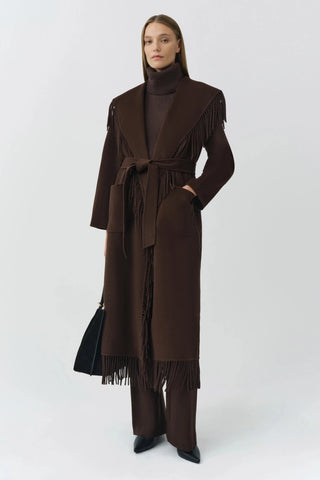 SIMKHAI Carrie Fringe Coat in ChocolateOuterwearSIMKHAI