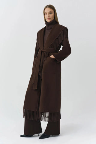 SIMKHAI Carrie Fringe Coat in ChocolateOuterwearSIMKHAI