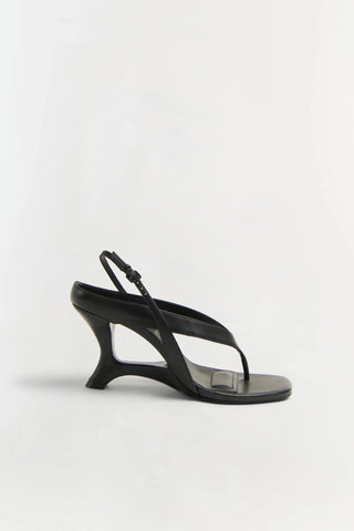 SIMKHAI Darya Leather Wedge Thong Sandal in BlackShoesSIMKHAI