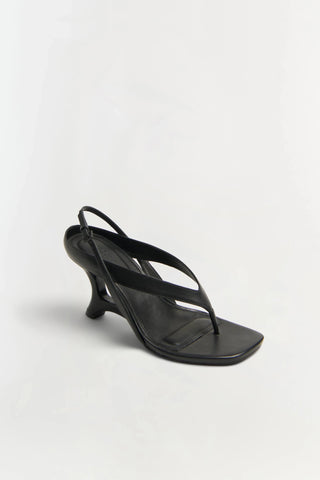 SIMKHAI Darya Leather Wedge Thong Sandal in BlackShoesSIMKHAI