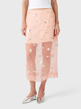 SIMKHAI Delilah Embellished Organza Midi Skirt in Bubblegum PinkBottomsSIMKHAI