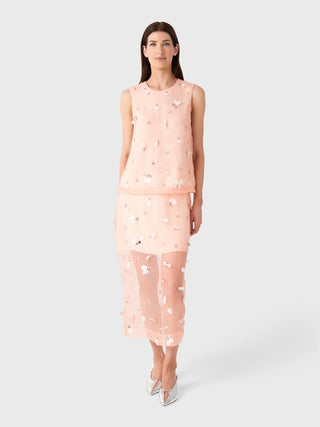 SIMKHAI Delilah Embellished Organza Midi Skirt in Bubblegum PinkBottomsSIMKHAI