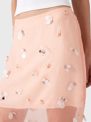 SIMKHAI Delilah Embellished Organza Midi Skirt in Bubblegum PinkBottomsSIMKHAI